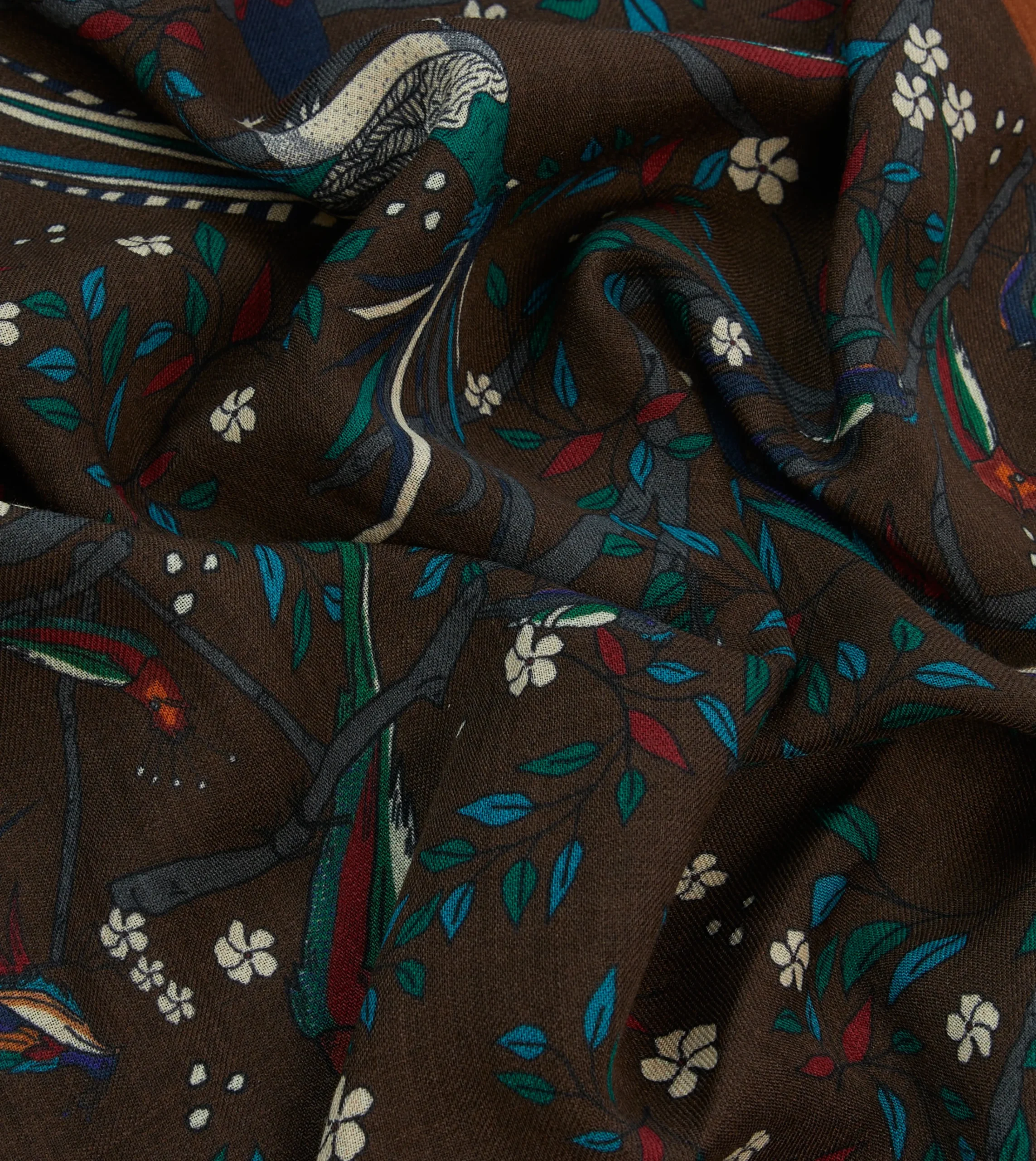 Drake’s Birds Of Paradise Print Wool Scarf