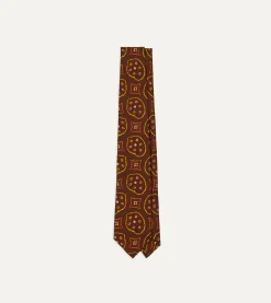 Drake’s Brown Exploded Paisley Print Silk Self Tipped Tie