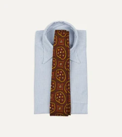Drake’s Brown Exploded Paisley Print Silk Self Tipped Tie