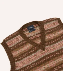 Drake’s Brown Fair Isle Lambswool Sleeveless V-Neck Jumper