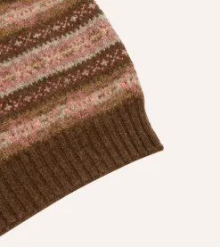 Drake’s Brown Fair Isle Lambswool Sleeveless V-Neck Jumper