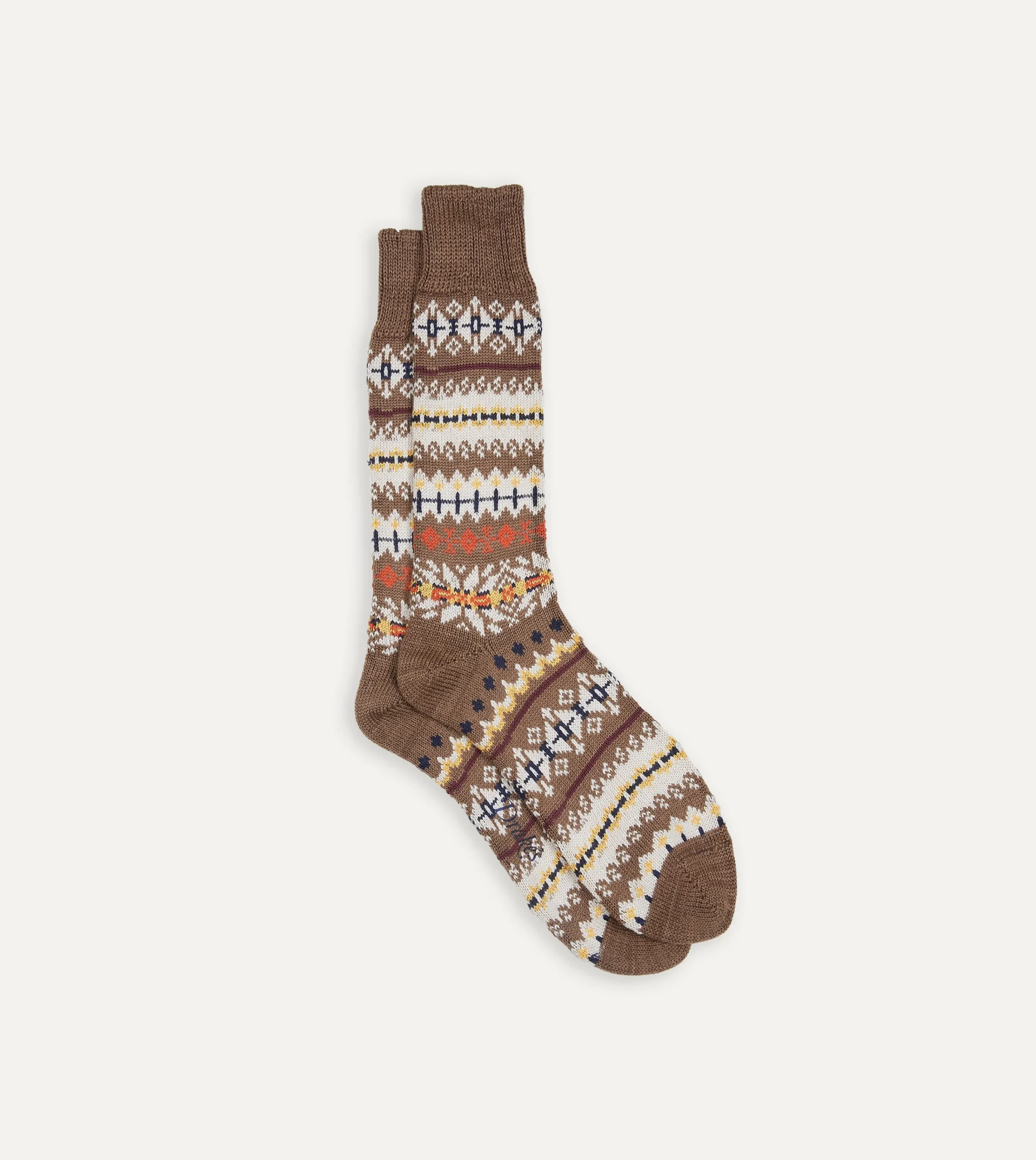 Drake’s Brown Fair Isle Wool Cotton Socks