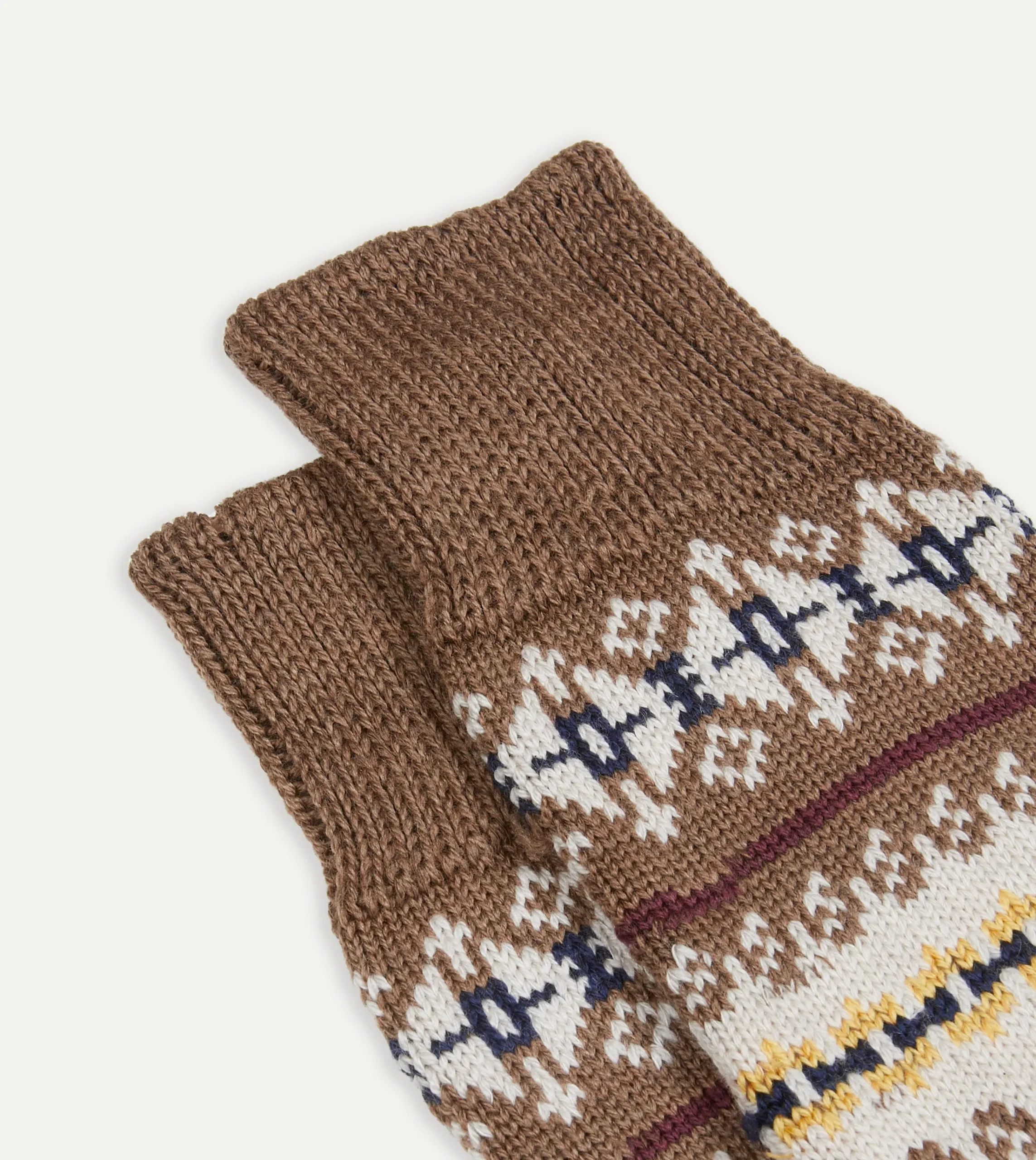 Drake’s Brown Fair Isle Wool Cotton Socks