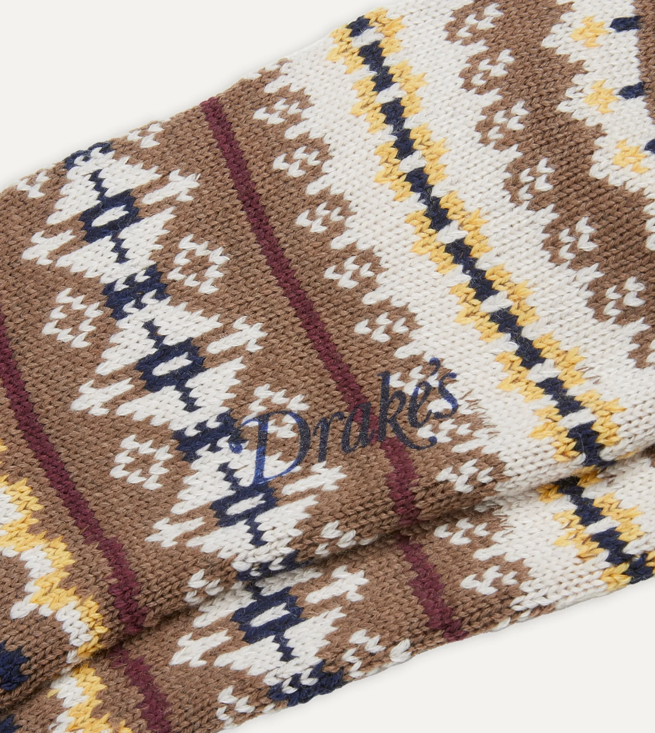 Drake’s Brown Fair Isle Wool Cotton Socks
