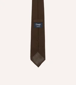 Drake’s Brown Fine Woven Grenadine Silk Hand Rolled Tie