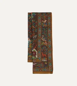 Drake’s Brown Forest Animals Print Wool-Silk Scarf