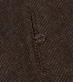 Drake’s Brown Herringbone Wool Raglan Coat