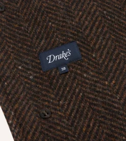 Drake’s Brown Herringbone Wool Raglan Coat