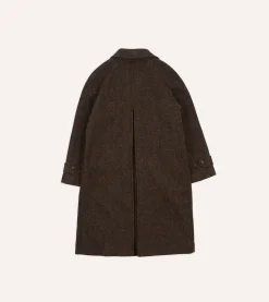Drake’s Brown Herringbone Wool Raglan Coat
