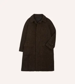 Drake’s Brown Herringbone Wool Raglan Coat