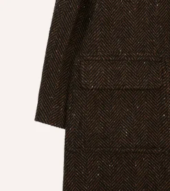 Drake’s Brown Herringbone Wool Raglan Coat