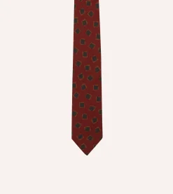 Drake’s Brown Jumbled Tile Print Silk Self Tipped Tie