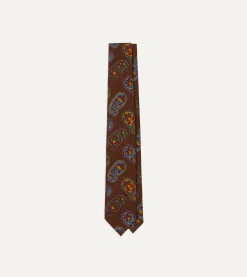 Drake’s Brown Large Paisley Print Silk Self Tipped Tie