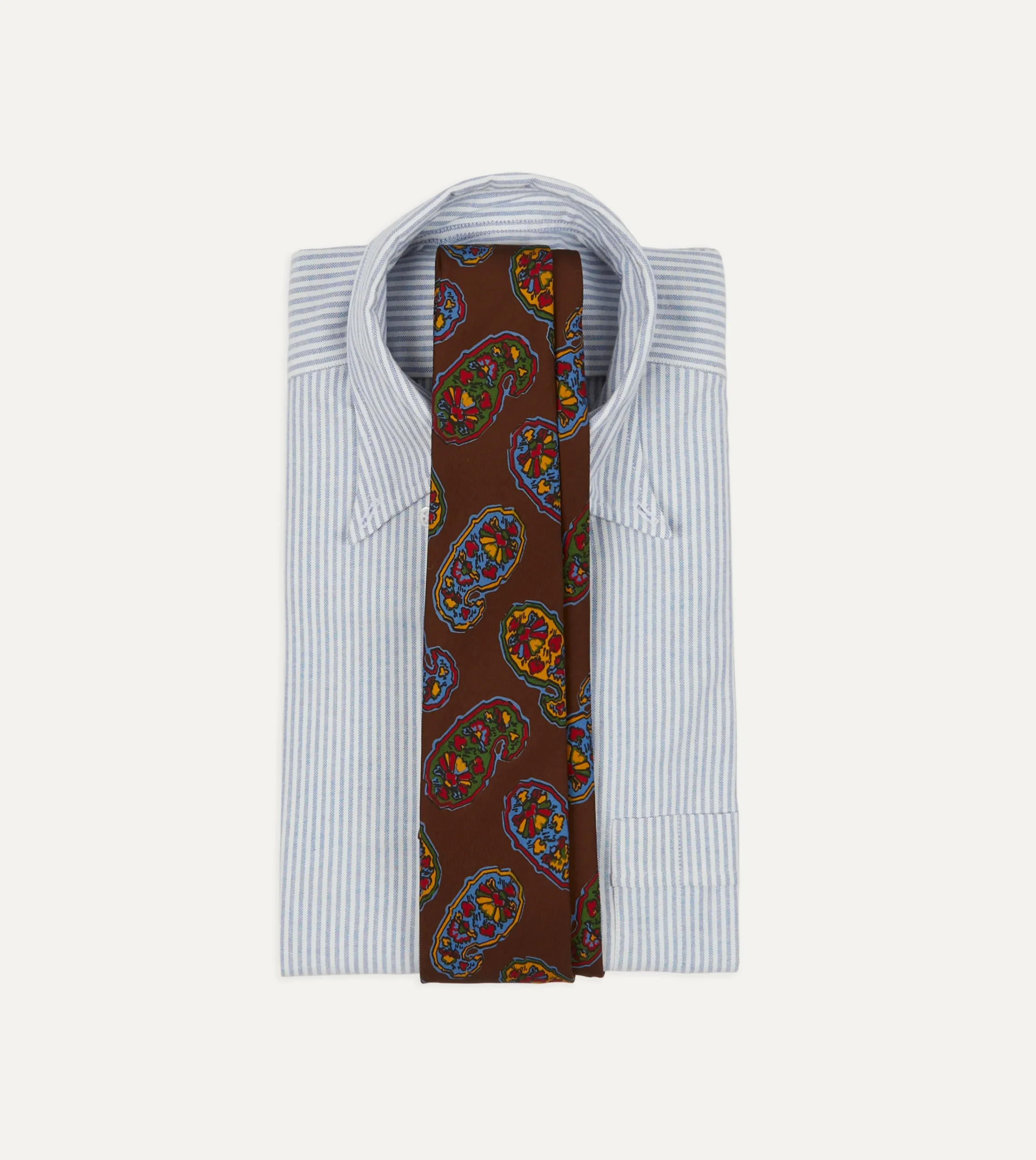 Drake’s Brown Large Paisley Print Silk Self Tipped Tie
