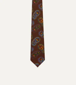 Drake’s Brown Large Paisley Print Silk Self Tipped Tie