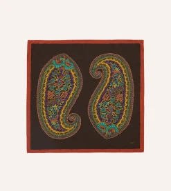 Drake’s Brown Large Paisley Print Wool-Silk Bandana