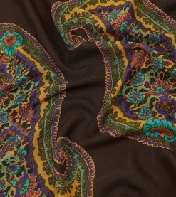 Drake’s Brown Large Paisley Print Wool-Silk Bandana