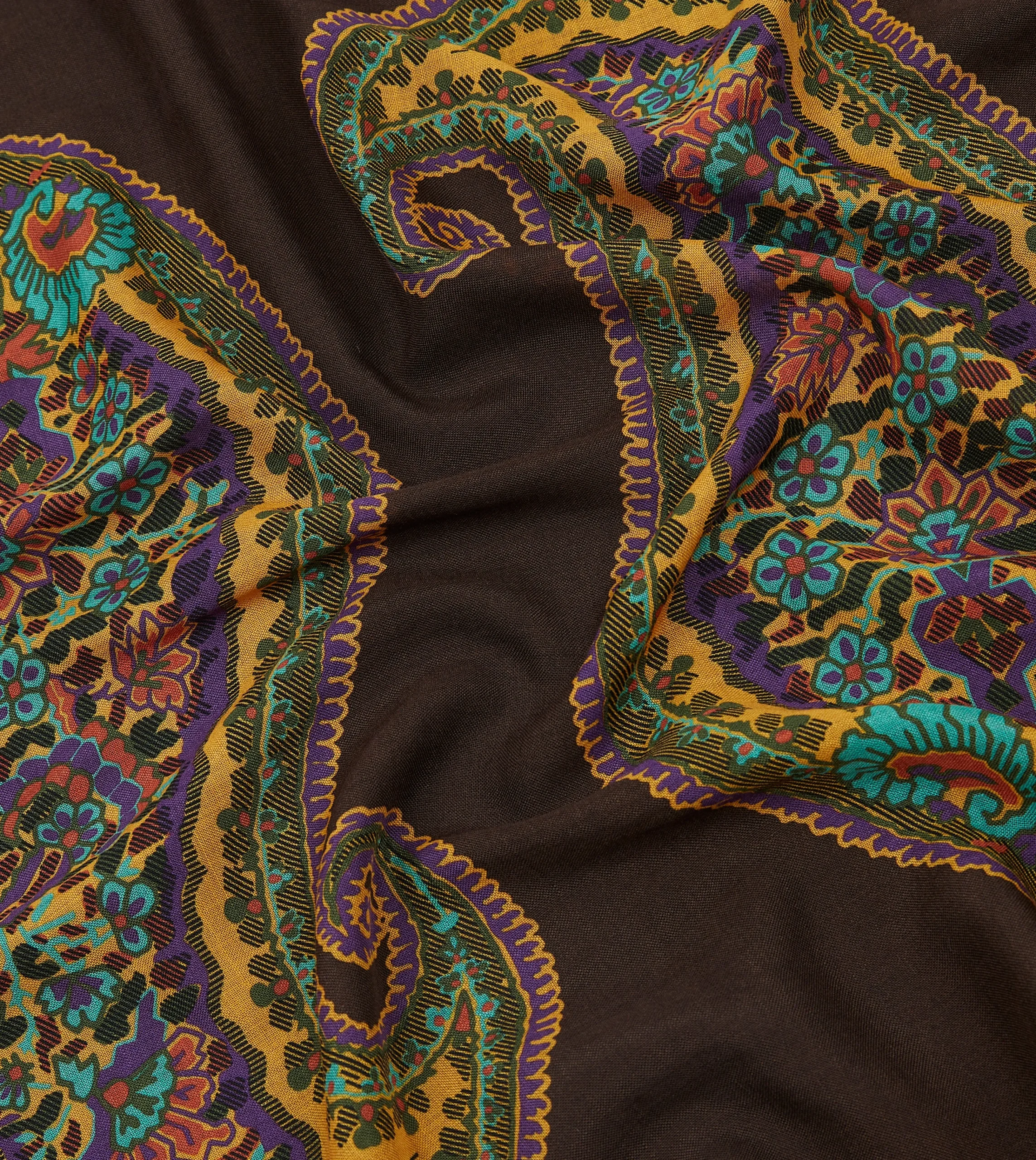 Drake’s Brown Large Paisley Print Wool-Silk Bandana