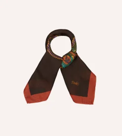 Drake’s Brown Large Paisley Print Wool-Silk Bandana