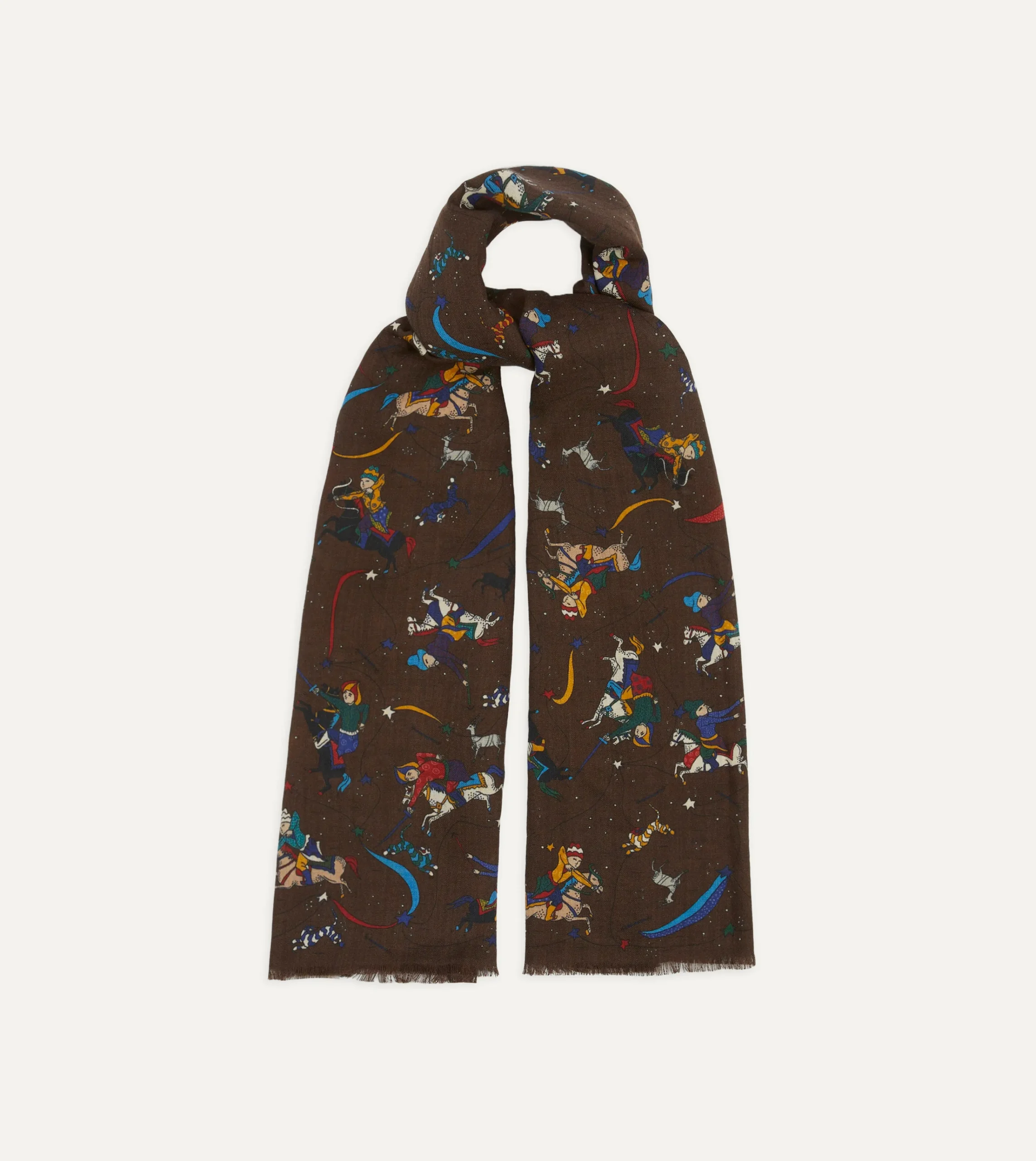 Drake’s Mughal And Stars Print Wool Scarf
