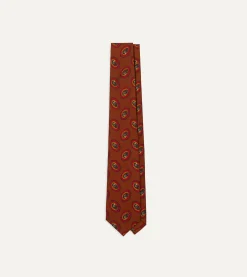 Drake’s Brown Oval Medallion Print Silk Self Tipped Tie