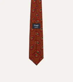 Drake’s Brown Oval Medallion Print Silk Self Tipped Tie