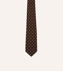 Drake’s Brown Polka Dot Silk Self-Tipped Tie