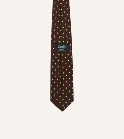 Drake’s Brown Polka Dot Silk Self-Tipped Tie
