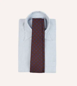 Drake’s Brown Square Flower Medallion Print Silk Self Tipped Tie