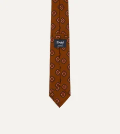 Drake’s Brown Tile Print 36oz Madder Silk Self Tipped Tie