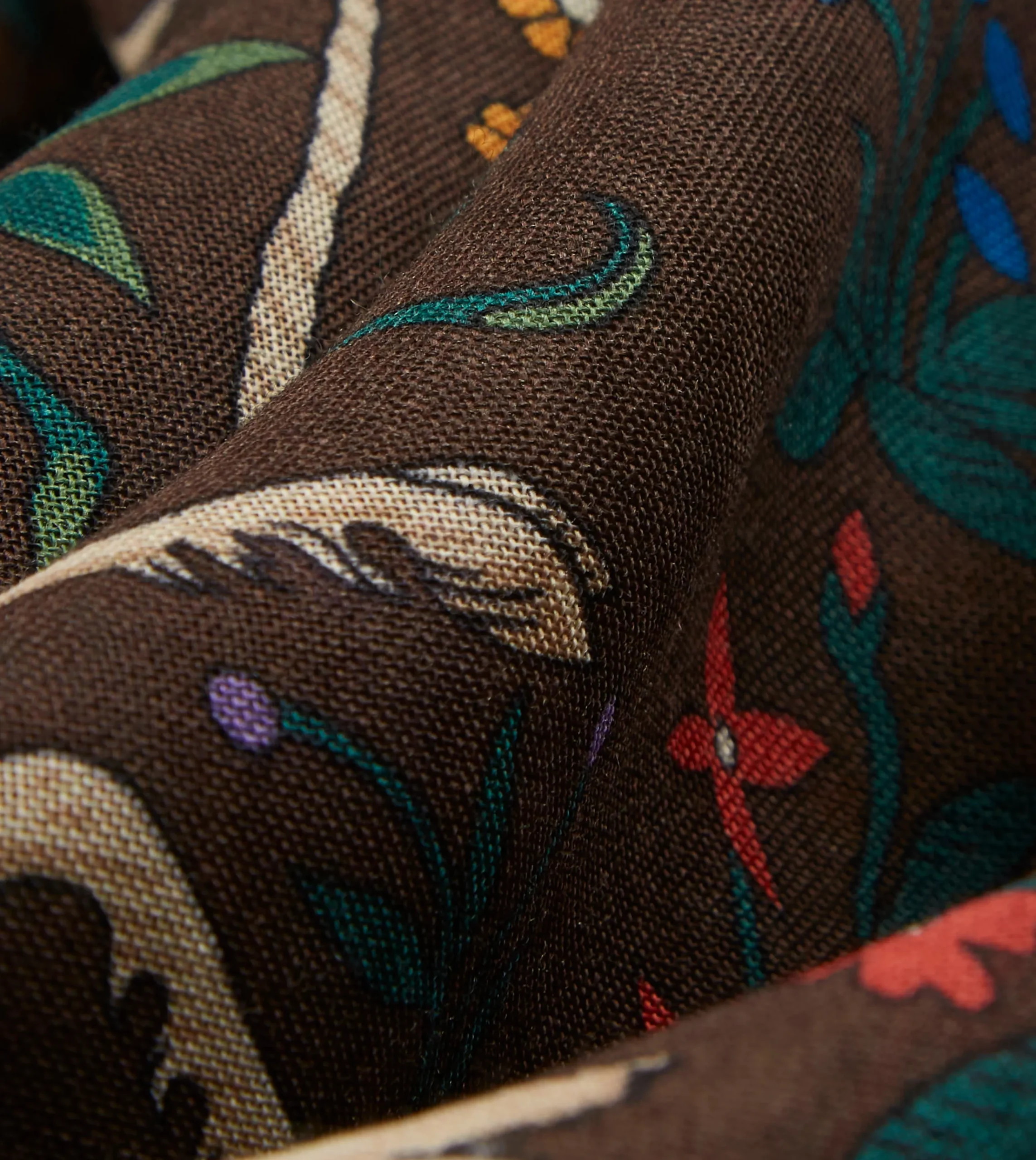 Drake’s Brown Unicorn Print Wool-Silk Square Scarf