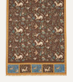 Drake’s Brown Unicorn Print Wool-Silk Scarf