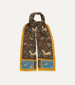 Drake’s Brown Unicorn Print Wool-Silk Scarf