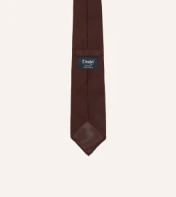Drake’s Burgundy Fine Woven Grenadine Silk Hand Rolled Tie