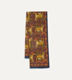 Drake’s Burgundy Jumbo Tiger Print Wool-Silk Scarf