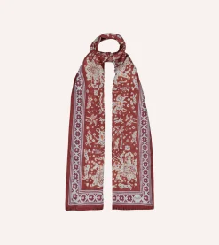 Drake’s Burgundy Mughal Elephants Print Wool-Silk Scarf
