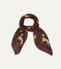Drake’s Burgundy Unicorn Print Wool-Silk Square Scarf