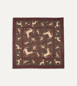 Drake’s Burgundy Unicorn Print Wool-Silk Square Scarf