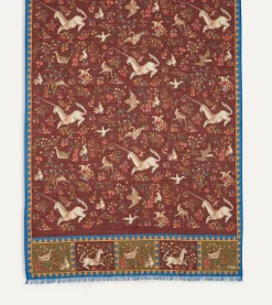Drake’s Burgundy Unicorn Print Wool-Silk Scarf