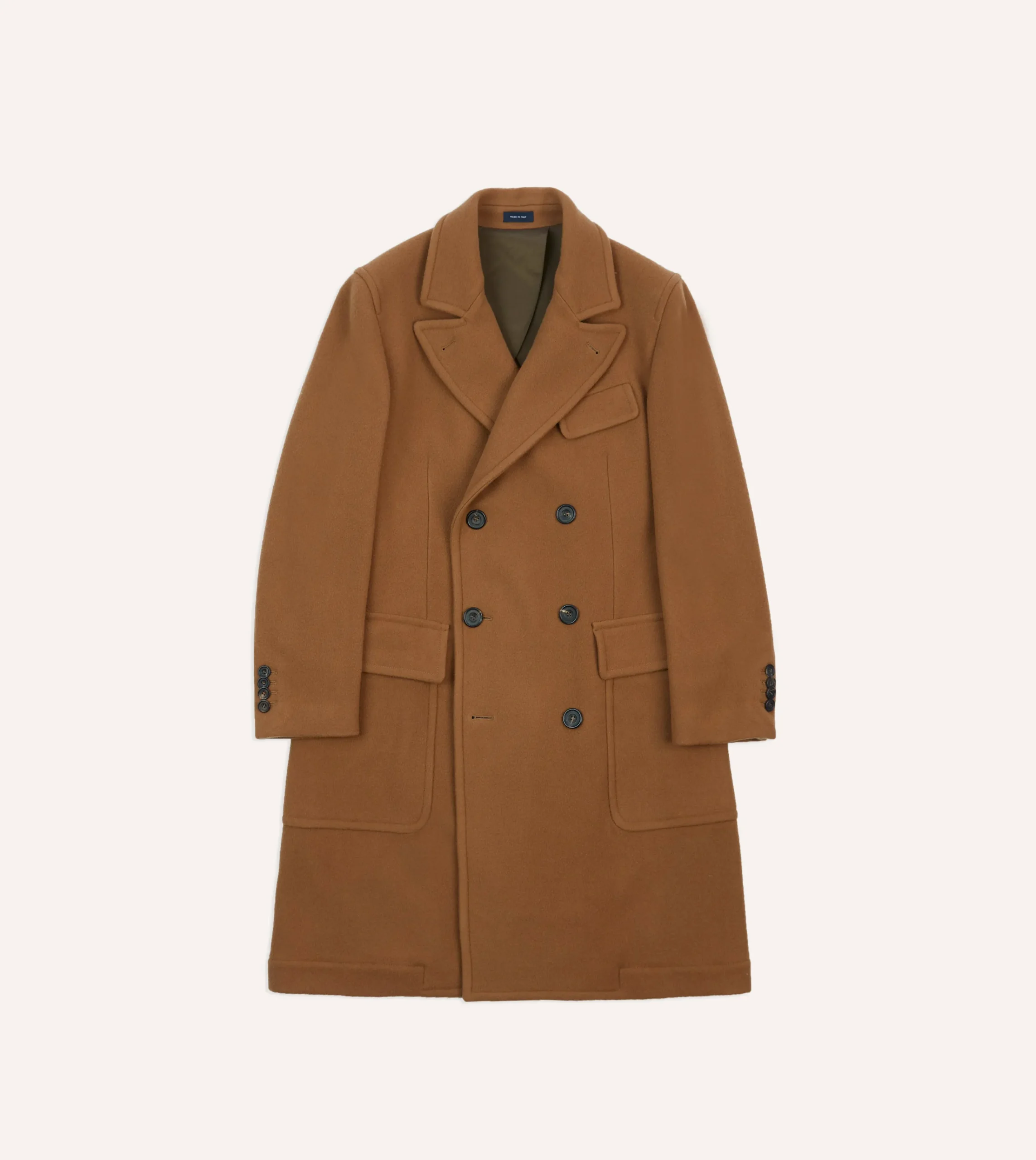 Drake’s Camel Double-Breasted Cashmere-Wool Overcoat