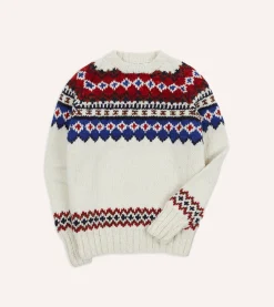 Drake’s Chamula For Drake's Ecru And Red Fairisle Merino Jumper