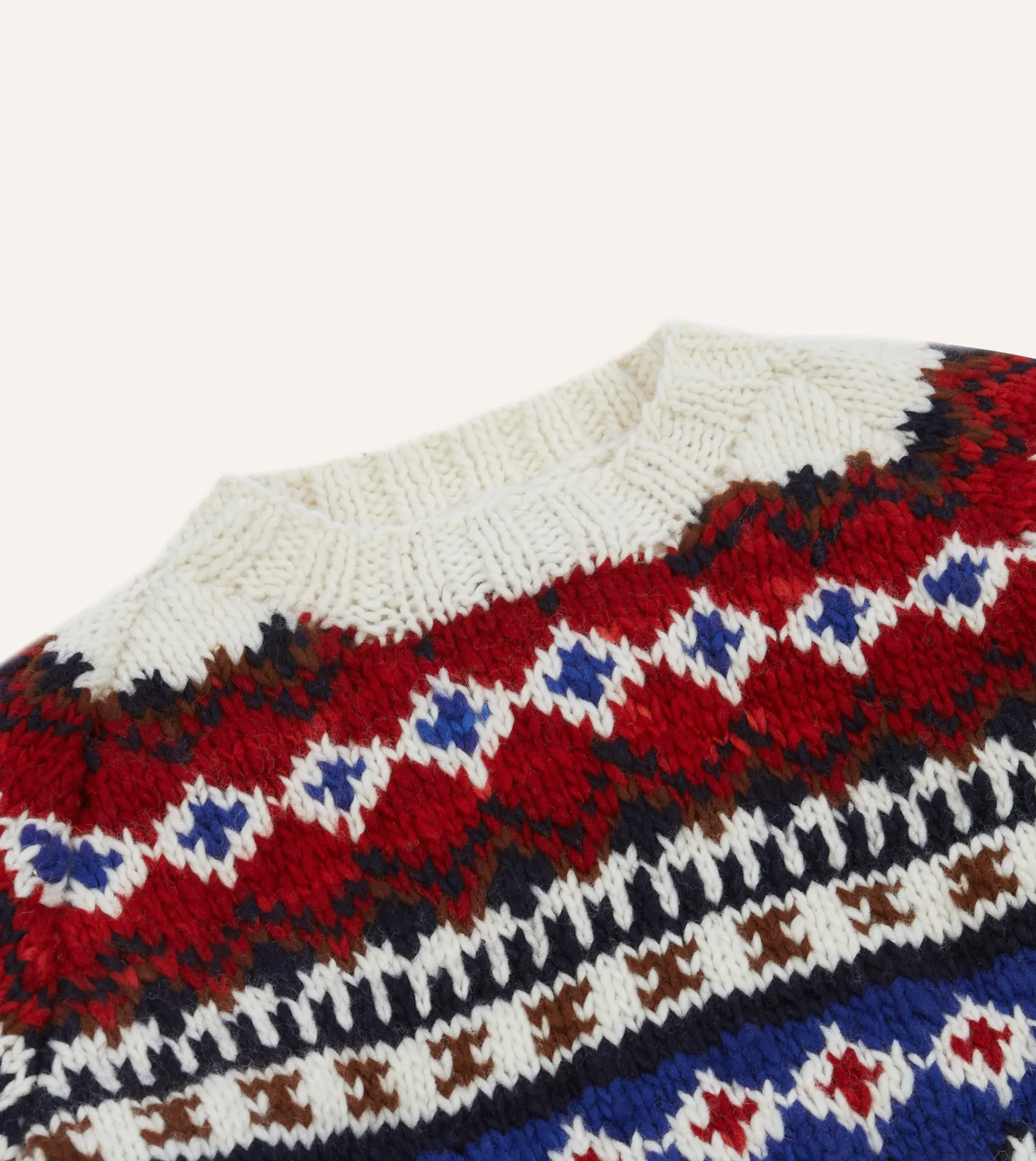 Drake’s Chamula For Drake's Ecru And Red Fairisle Merino Jumper