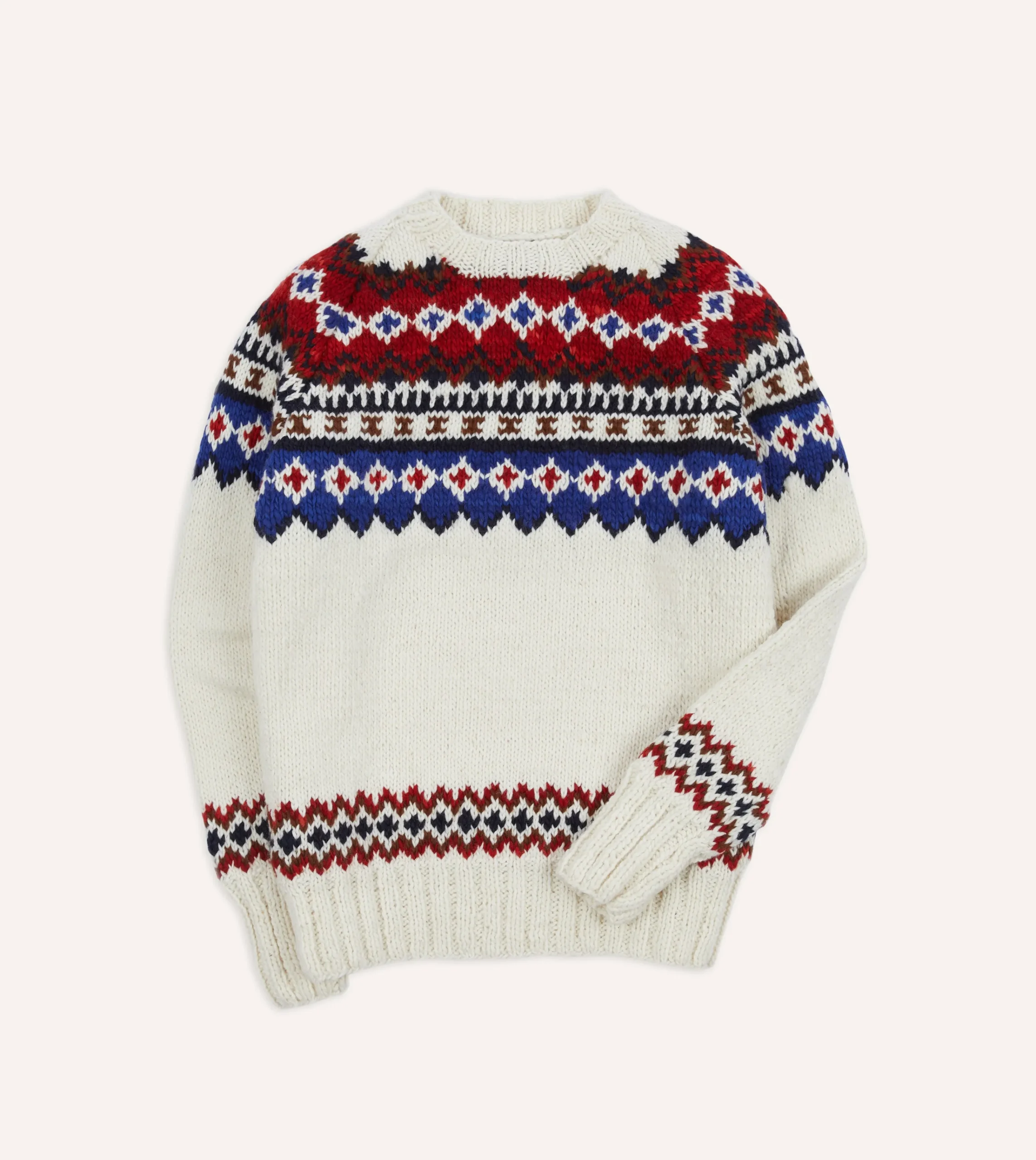 Drake’s Chamula For Drake's Ecru And Red Fairisle Merino Jumper
