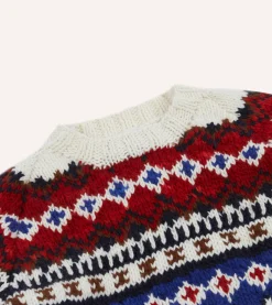 Drake’s Chamula For Drake's Ecru And Red Fairisle Merino Jumper
