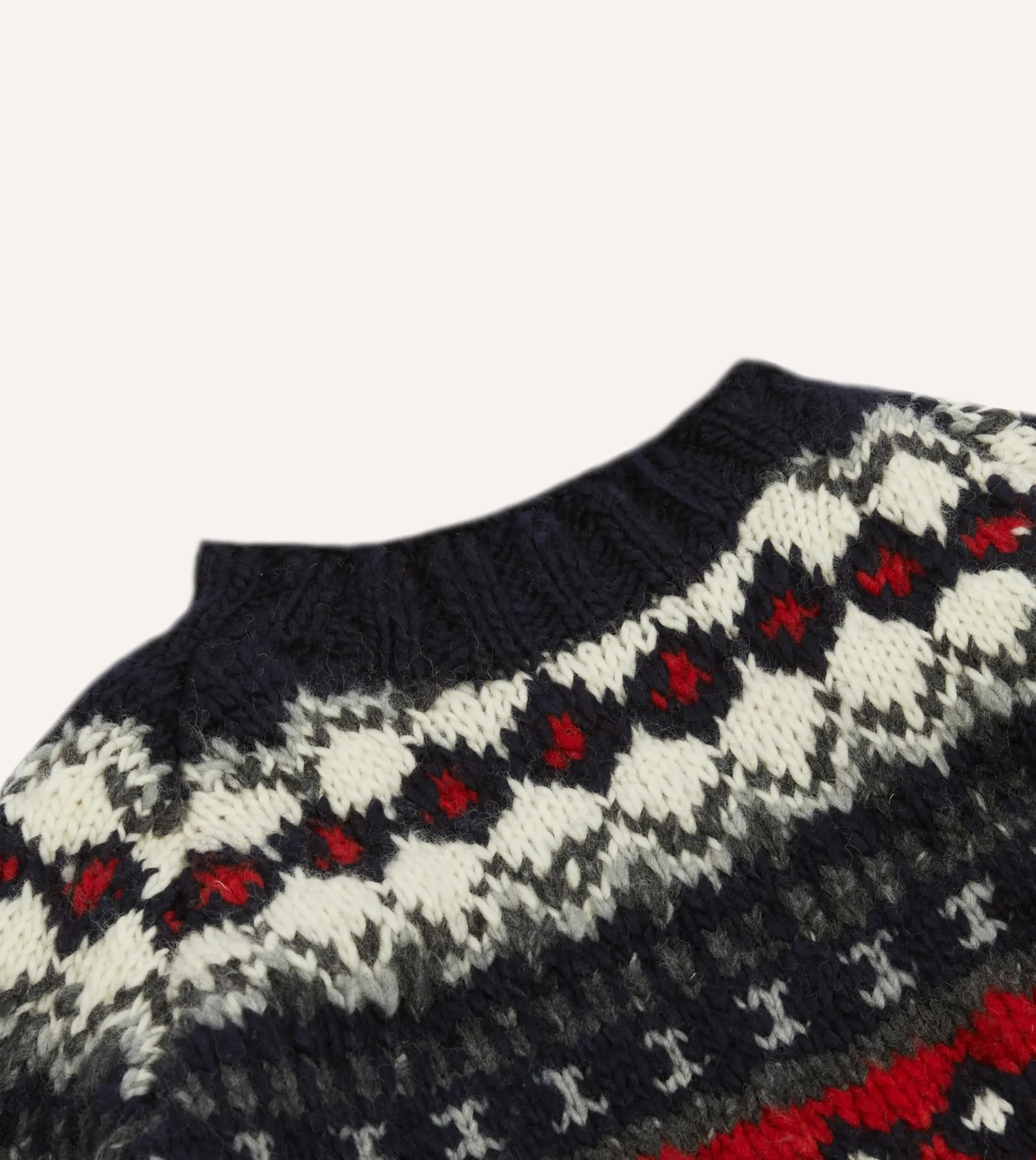 Drake’s Chamula For Drake's Navy And Red Fairisle Merino Jumper