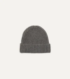 Drake’s Charcoal Cashmere Ribbed Knit Cap