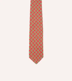 Drake’s Small Paisley Leaf Print Silk Self Tipped Tie