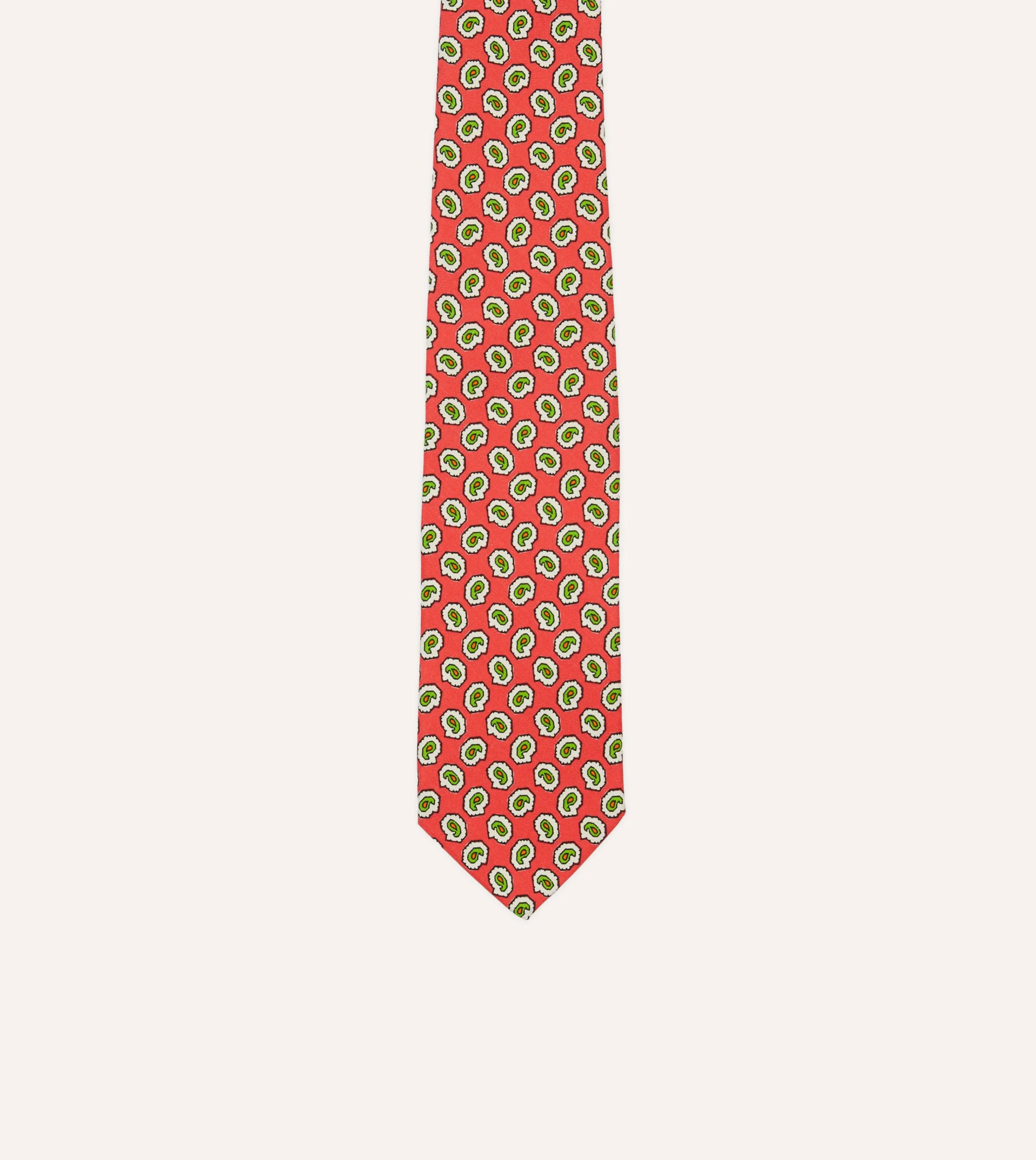 Drake’s Small Paisley Leaf Print Silk Self Tipped Tie