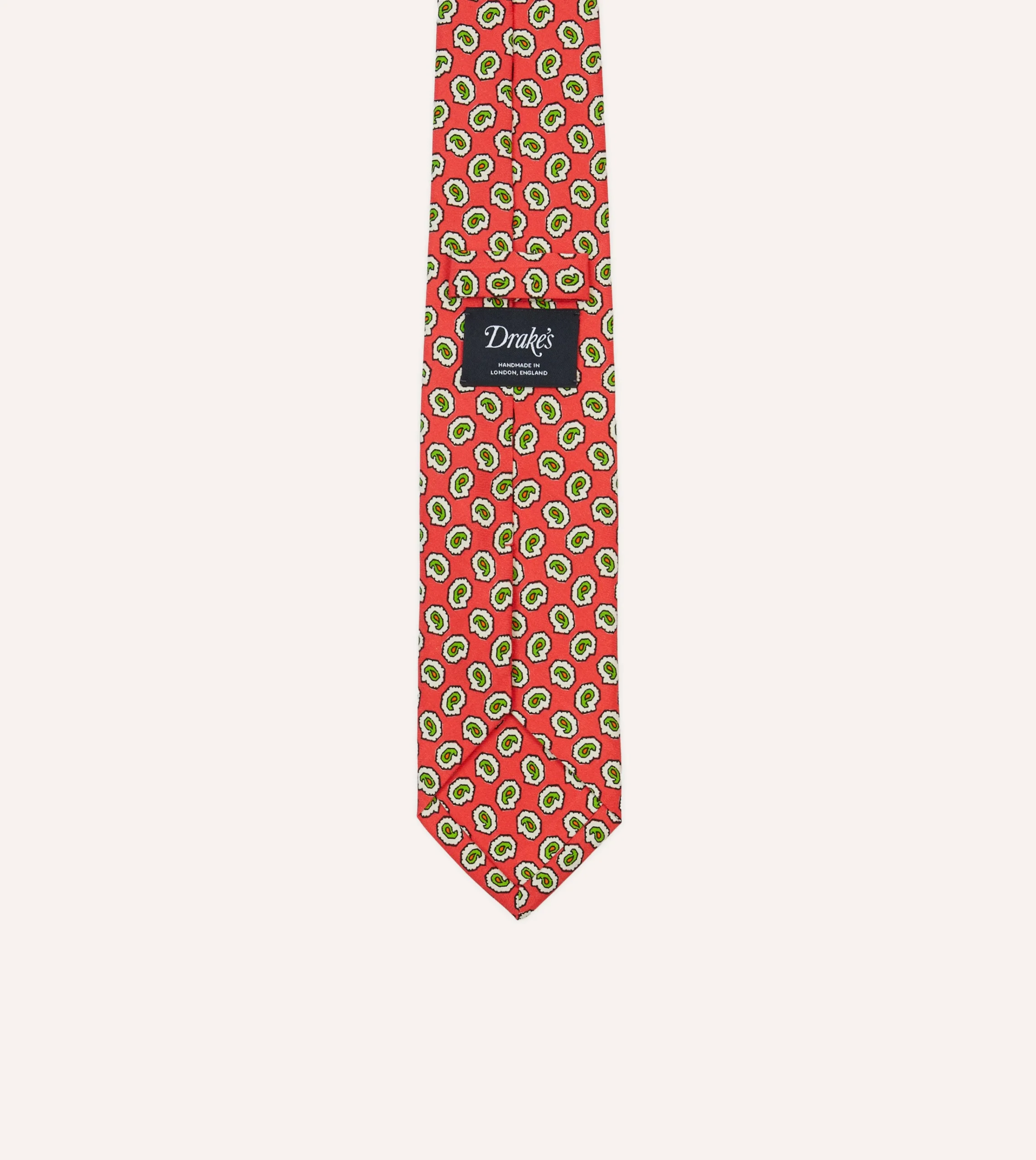 Drake’s Small Paisley Leaf Print Silk Self Tipped Tie