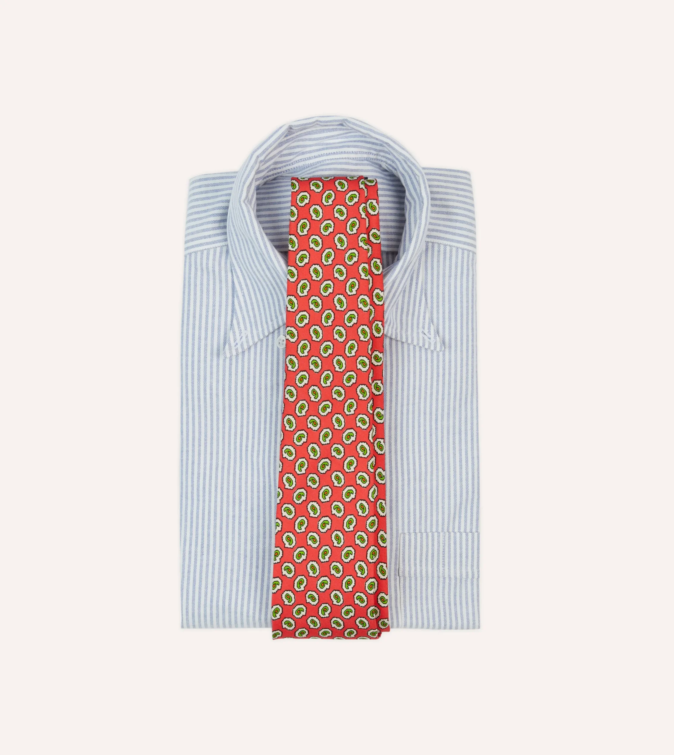 Drake’s Small Paisley Leaf Print Silk Self Tipped Tie